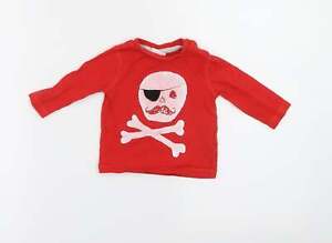 F&F Baby Red 100% Cotton Basic Casual Size 0-3 Months Crew Neck Button - Pirate