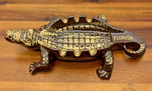 Vintage Ceramic Florida Souvenir Gator Alligator Ashtray Gold Brown - Picture 1 of 9