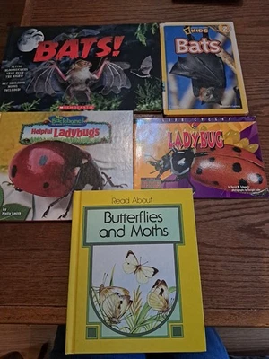 Lot of 5 Animal Children's Kids Books bats, ladybugs, butterflies homeschool - Image 1 of 4