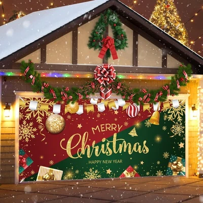 Christmas Garage Door Cover with Sparkling Night-Time Effect, 6x13ft Red & Gr... - Image 1 of 4
