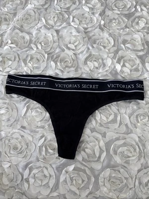 VTG Victoria’s Secret Signature Waist Thong Black  Panties Size L ? - Image 1 of 4