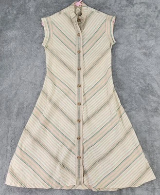 Vintage Striped Button Dress Womens XXS Chevron Pastel Mod 70s Retro Boho - Image 1 of 4