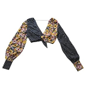 NWT For Love & Lemons Anya Crop Top Womens XS Black Yellow Floral Polka Dot Boho - Picture 1 of 11