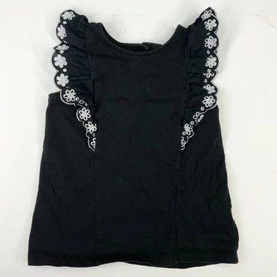 Janie And Jack Girls Sz 8 Black White Ruffle Lace Tank Top Cotton Shirt Floral - Image 1 of 4