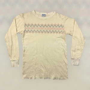 VTG 70s Duo Fold Two Layer Winter Print Thermal Shirt Women 14 White Cute Flawed - Picture 1 of 5