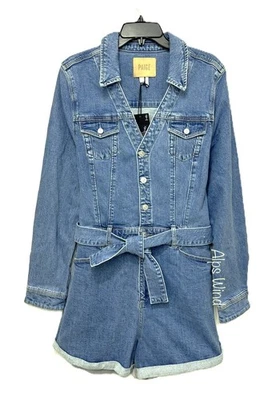 NEW Women's Paige Maggy Denim Romper with Self Belt in Tracey Size14 - Image 1 of 4