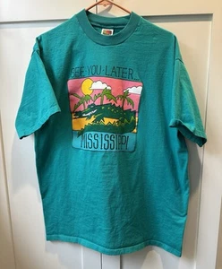 Vtg Mississippi T Shirt See You Later Teal Blue Adult XL - Picture 1 of 4