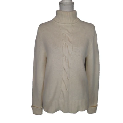Suéter vintage Country Shop lã de cordeiro mistura de cabelo de coelho creme marfim gola alta tamanho M - Imagem 1 de 4