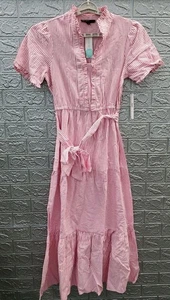 New Maggy London Times Ruffle Neck Tiered V Neck Maxi Dress Red/White Size 6 - Picture 1 of 9