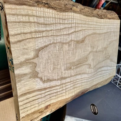 Curly Flame Figured Ash Live Edge Block KD 1.7" x 11-16" x 21.5" - Image 1 of 4