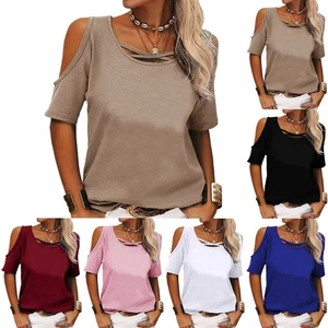Womens Cold Shoulder Summer Blouse Tops Spring T Shirt Pullover Ladies Casual - Picture 1 of 14