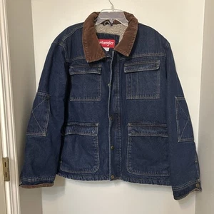 Wrangler Mens Denim Jacket Coat 2XL Sherpa Lined Utility Chore Corduroy Collar - Picture 1 of 13