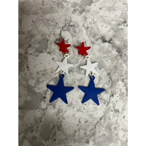 Pendientes perforados colgantes estrellas patrióticas rojas, blancas, azules de América - NUEVO - Imagen 1 de 3