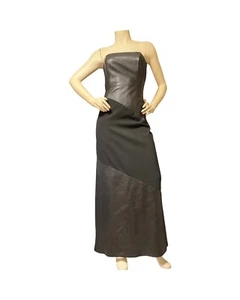 ABS EVENING SCHWARTZ Black Leather DRESS Strapless Formal Masquerade Ceremonial - Picture 1 of 17
