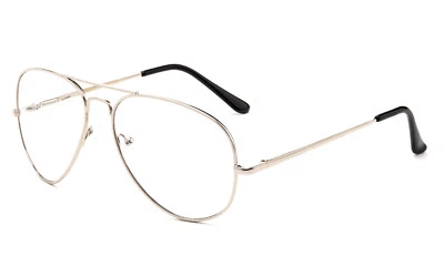 Clear Lens Pilot Glasses Spring Hinges Classic Silver Retro Office Nerdy UV 100% - Image 1 of 3