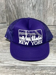 Cappello berretto snapback vintage anni 80 KC New York City Skyline viola camionista maglia retrò - Foto 1 di 6