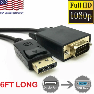Display Port to VGA Cable Adapter Converter Video HDTV PC Monitor Desktop Laptop - Image 1 of 4