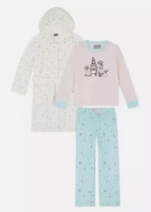 Eddie Bauer GIRLS  3-piece PJ Set with Robe, Snow (PINK/AQUA S-7/8)NWT - Picture 1 of 8