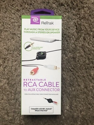 Retrak Retractable 3.5mm to RCA CABLE Home Stereo Audio Cable 5ft 1.5m - Image 1 of 2