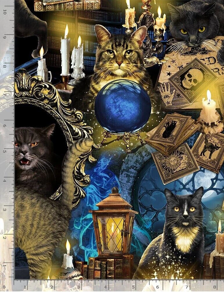 Tela de gatos espeluznantes Halloween gato algodón tesoros atemporales CD8644 por yarda Foto 1 de 1