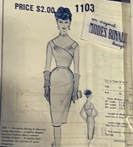 Modes Royale Surplice Bodice Dress #bodycon Uncut 50s #VintageSewingPattern B 36 - Picture 1 of 8