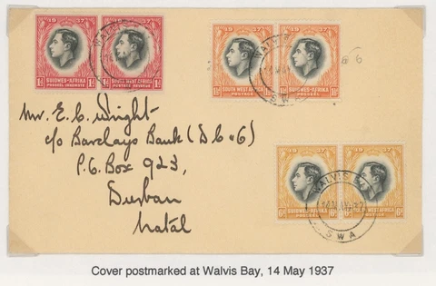SOUTH WEST AFRICA, COVER, POSTMARKED WALVIS, 1937, NICE & CLEAN Cover