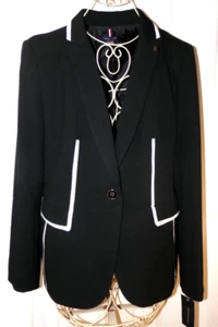 New Tommy Hilfiger TH Black with White Trim Lined Blazer Jacket size 12 Large - Picture 1 of 5