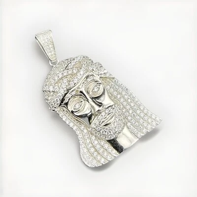 Colgante de plata de ley 925 24G con cabeza de Jesús pavimentada circonita cúbica detalles - 32,45x53. Foto 1 de 4