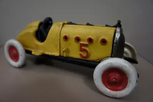 SCHÖNER ZUSTAND Hubley Gusseisen # 5 Bootsheck Rennwagen gelb Motorhaube offen - Bild 1 von 24