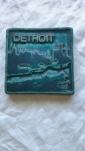 1994 Pewabic Pottery Detroit Skyline 4" Teal Blue Tile - Picture 1 of 10