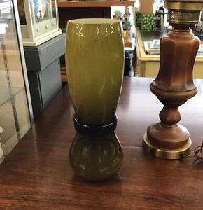 Large Fasciati Murano Olive Green Glass Vase By Simon Moore For Salviati 2001 - Picture 1 of 7