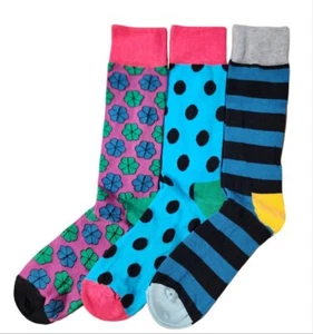 Happy Socks Uomo Viola Cotone Girocollo Clower 3-Pack Taglia Calze 8-12 Nwt - Foto 1 di 1