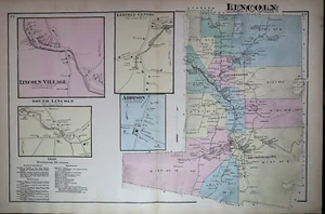 (Lg15x23) - 1871 Plat Map ~ LINCOLN, ADDISON, Twps., ADDISON Co., VERMONT - Picture 1 of 13