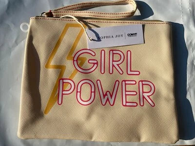 Conair Sophia Joy 化妆化妆品腕带包 象牙色 "女孩力量" 7 x 9 英寸 — 第 1/2 张图片