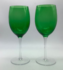 Emerald Green Long Stemmed Wine Glasses Goblets 8.5” Tall, Set of 2