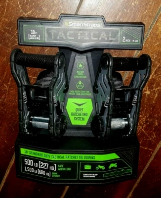 2pk Smart Straps TACTICAL 10' Standard Duty Tactical Ratchet Tie Downs *500 lbs* - Image 1 of 2