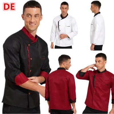 INHZOY Herren Langarm Bäckerjacke Kochuniform Chef Jacket Coat Stehkrage Kochkleidung
