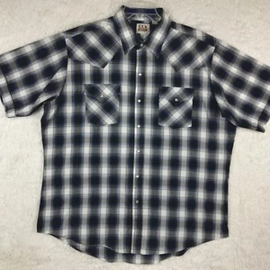 Camicia uomo vintage Ely Cattleman Western Pearl Snap blu Gingham a quadri Rancher XL - Foto 1 di 11
