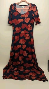 LuLaRoe Ana Dress Large Navy Blue With Red Floral Dress Fit Sz 12-14 - Picture 1 of 5
