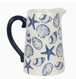 Pitcher Seashells Ceramic Flower Jug Coastal Nautical Decor 6.7 inch (17 cm) - Picture 1 of 4
