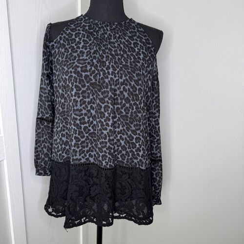 Top Michael Kors con orlo in pizzo stampa leopardata Taglia M manica lunga semi trasparente