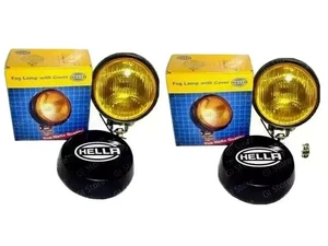 Pair Hella Round Fog Lamp Yellow Glass + Cover With H3 12V 55 Bulb - Universal - Picture 1 of 1