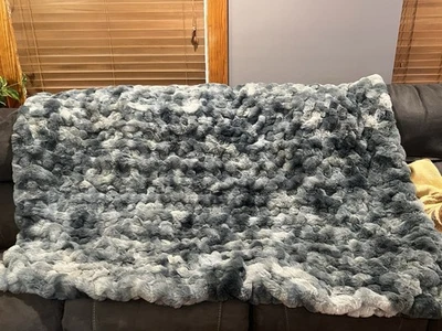 Anthropology Luxe Faux Fur Throw Blanket Blue 50x70” - Image 1 of 4