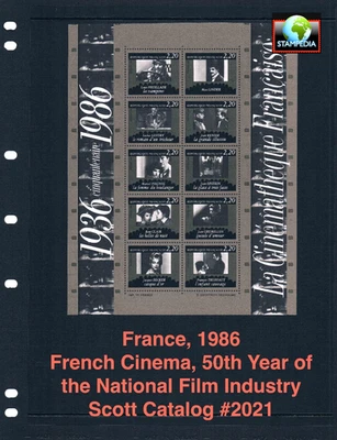 Valor Scott de $10,00 - 1986 FRANCIA películas francesas s/s películas de cine CV MNH NH UMM Foto 1 de 4