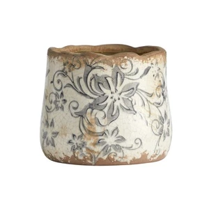 4.5" Tuscan Ceramic Gray Scroll Planter White 4.5" - Picture 1 of 3