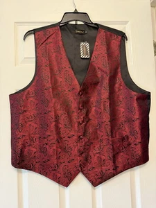 NEW Men's Red And Black Paisley Design Dress Vest For Suit or Tuxedo XXL - Picture 1 of 5
