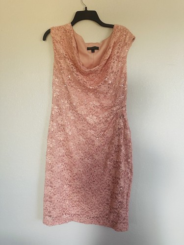 VETEMENTS Abito da cocktail Connected Apparel rosa pizzo paillettes collo cappuccio Taglia 16