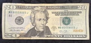 MB80558055J $20 Repeater Fancy Serial Number Binary Twenty Dollar Bill Repeating - Picture 1 of 4