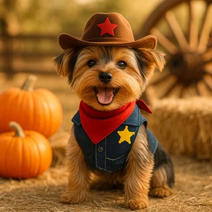 Halloween Cowboy Dog Costume Funny Pet Outfit Size M Sheriff Badge - Picture 1 of 11