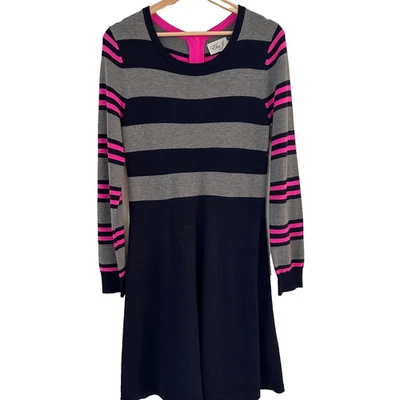 Vestido Eliza J Fit & Flare Talla PM Negro Gris Rosa Caliente Rayas Color Bloque Tejido Foto 1 de 4